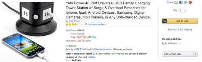 Fotografía - [Offre Alerte] Yubi Puissance 40-Port Hub USB de recharge en vente pour 43,95 $ (36% de réduction) sur Amazon